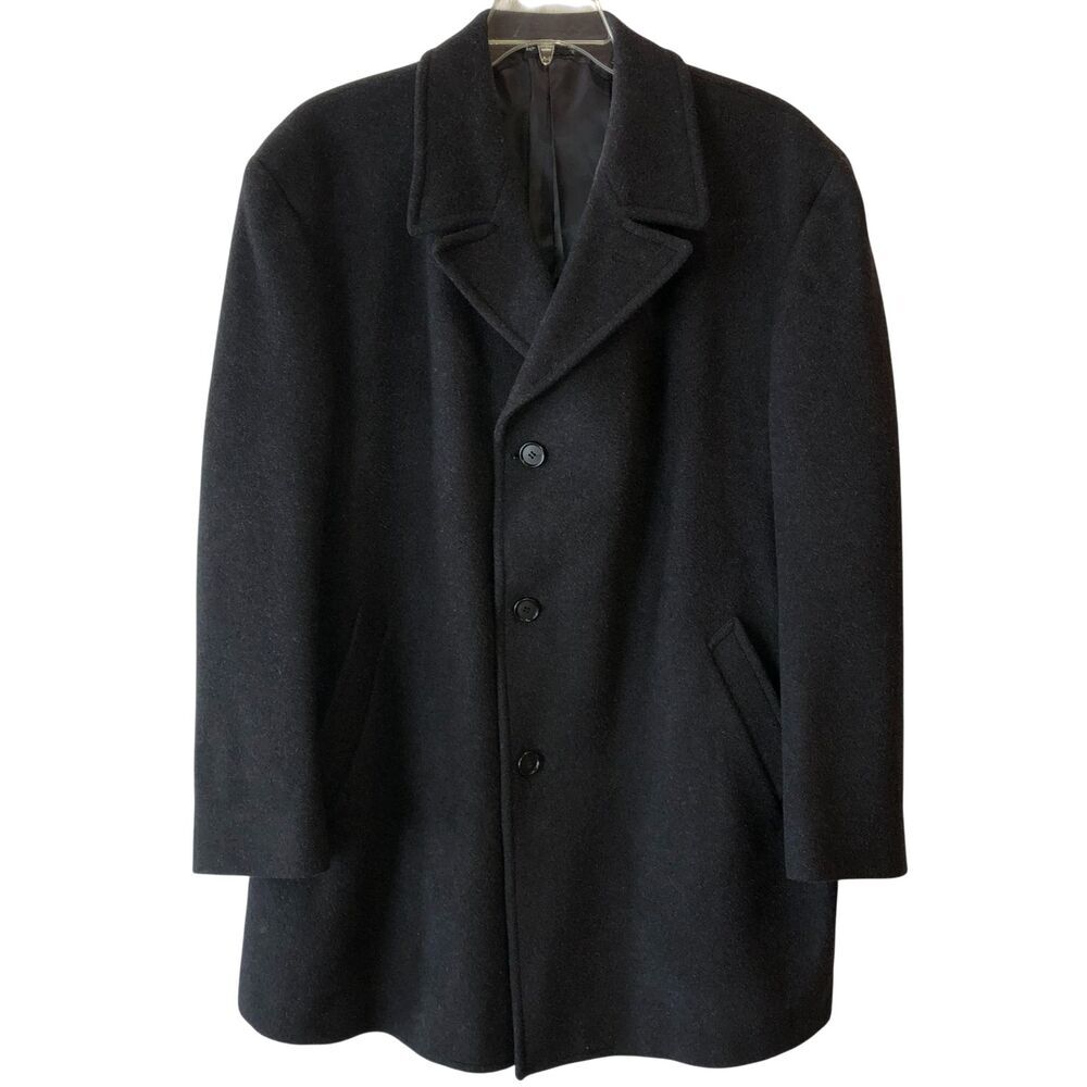 Ralph Lauren Mens 44 Charcoal Lambswool Wool Single Breasted Overcoat Coat Large